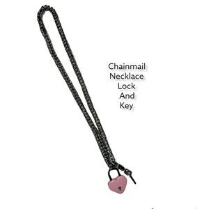 Pink Heart Lock and Key Chainmail Necklace (NC34)